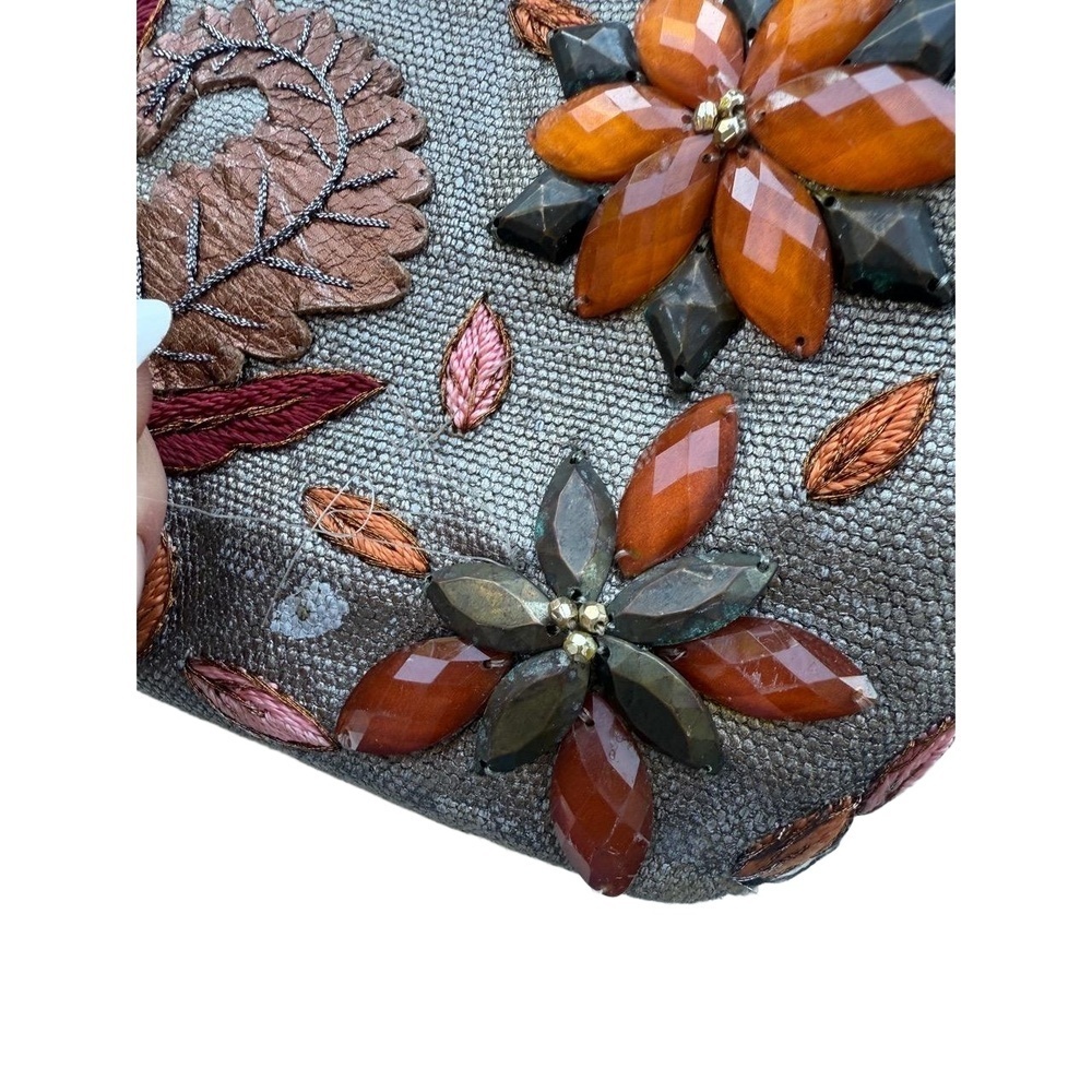 Anthropologie Ipa-Nima Handbag Tote Beaded Embroidered Floral Leather Handles - Picture 6 of 14